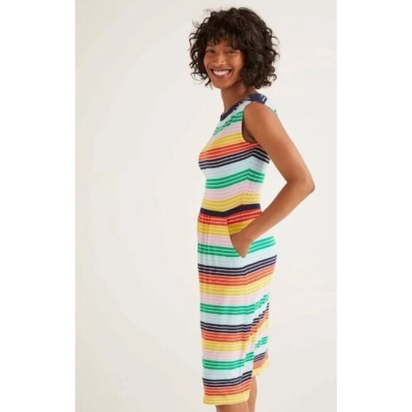 Boden Eleanor Rainbow Striped Midi Dress Sleeveless Boatneck Colorful Jersey 8 L - Picture 2 of 14